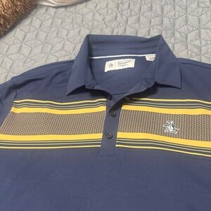 Original Penguin Men's Navy Polo with Yellow Stripes
